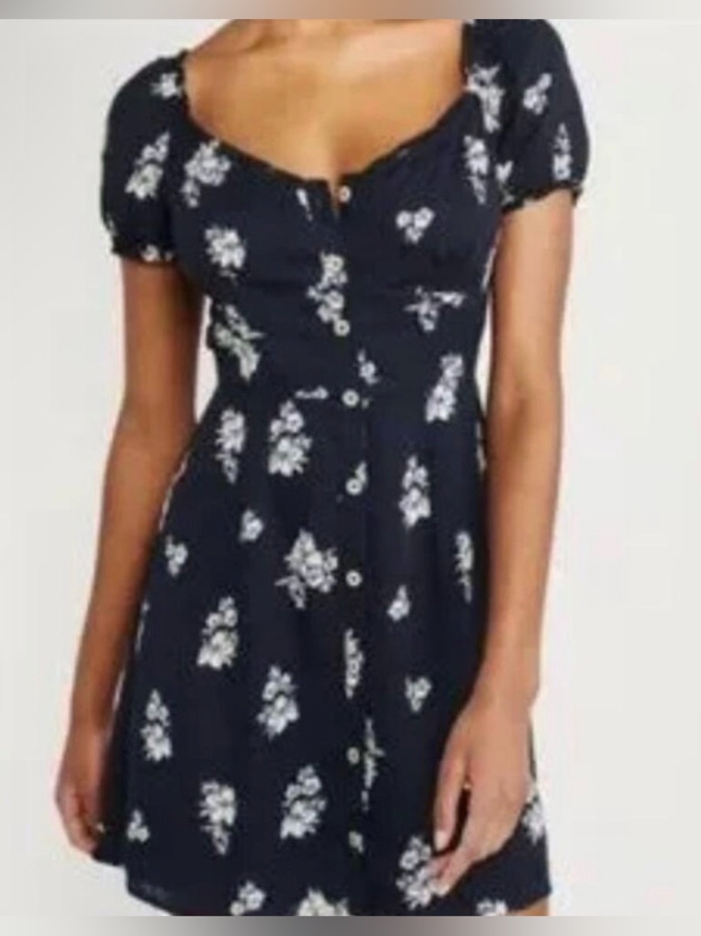 Abercrombie & Fitch Navy Floral Puff Sleeve Button Front Mini Dress Small